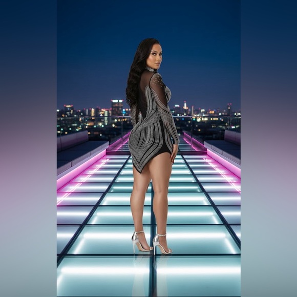 Galaxy Diva Dress Luxury Rhinestone Mini Dress | Party Outfit | Elegant Bodycon - Picture 15 of 17